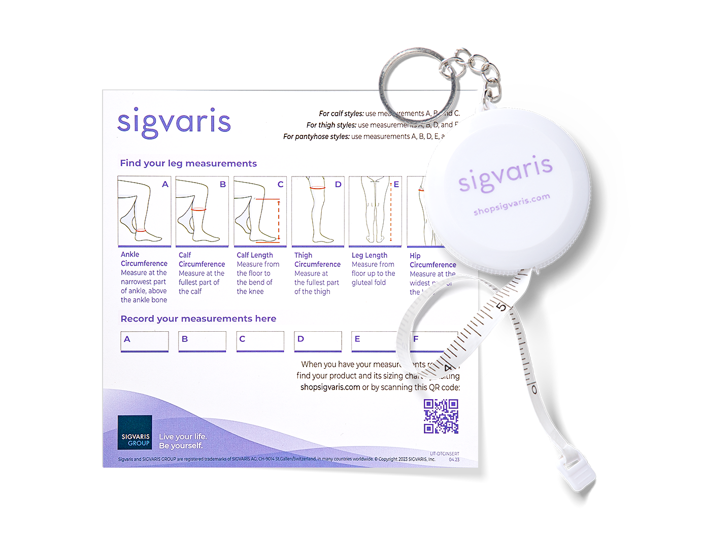 Sigvaris Sizing Kit, including one tape measure and an instruction card
