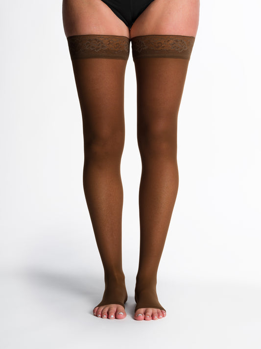 Women's Style Sheer Thigh-High Open-Toe in Mocha
