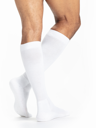 Men's Diabetic Compression Calf Socks in the color White
